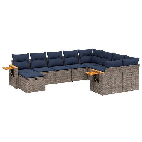 vidaXL Salon de jardin 10 Pièces avec coussins gris résine tressée