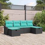 vidaXL Ensemble de canapé de jardin avec coussin 6 Pièces Noir Poly rotin