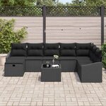 vidaXL Ensemble de canapé de jardin avec coussin 9 Pièces Noir Poly rotin