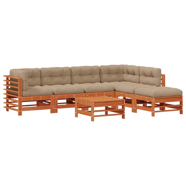 vidaXL Ensemble de salon de jardin 7 Pièces Brun cire Bois de pin massif
