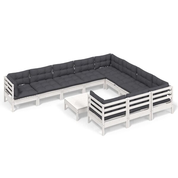 vidaXL Salon de jardin 11 Pièces avec coussins blanc bois de pin