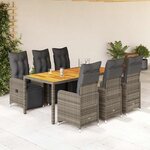 vidaXL Ensemble de bistro de jardin 7 Pièces coussins gris poly rotin