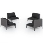 vidaXL Salon de jardin 4 Pièces avec coussins Résine tressée Gris foncé