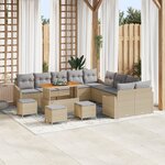 Ensemble de canapé de jardin vidaXL 14 pièces avec coussins beige poly rotin acacia