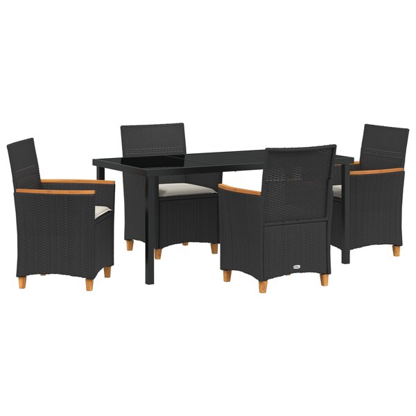 vidaXL Set de 5 pièces de jardin avec coussins noir en poly rotin