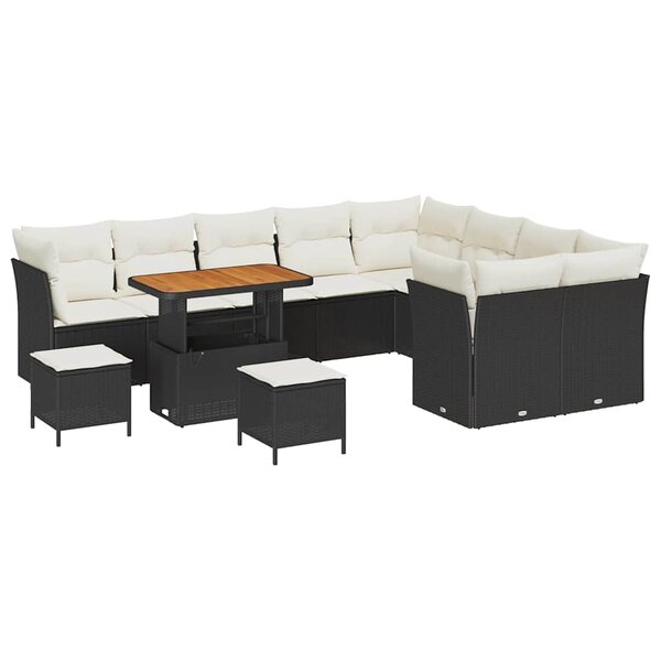 vidaXL Ensemble de canapé de jardin avec coussin 12 Pièces Noir et crème