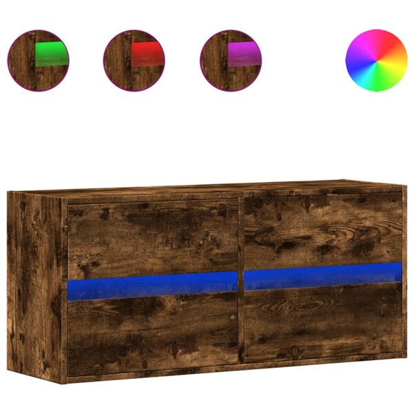 vidaXL Meuble TV mural avec lumières LED chêne fumé 100x31x45 cm