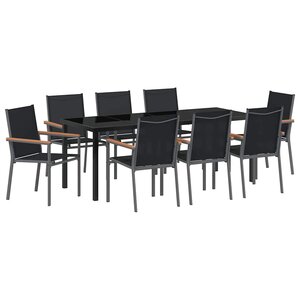 vidaXL Ensemble de salle à manger pour jardin 9 Pièces Noir