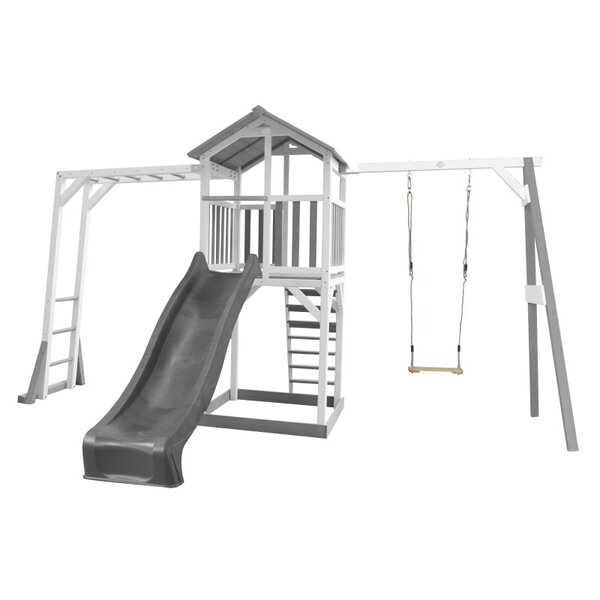 AXI Structure de jeu Beach Tower Blanc Gris  avec cadre d'escalade balancoire et toboggan Gris