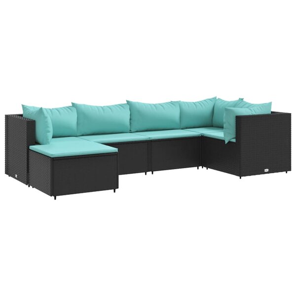 vidaXL Salon de jardin 6 Pièces avec coussins Noir Résine tressée