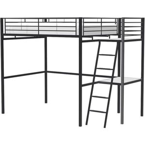 Lit mezzanine avec bureau en métal époxy - Noir - Sommier inclus - 140 x 190 cm - OXFORD