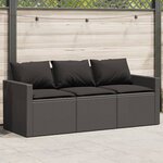vidaXL Canapé de jardin avec coussins 3 places noir résine tressée