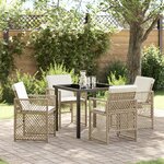 Ensemble de salle à manger de jardin 5 pièces avec coussins beige poly rattan