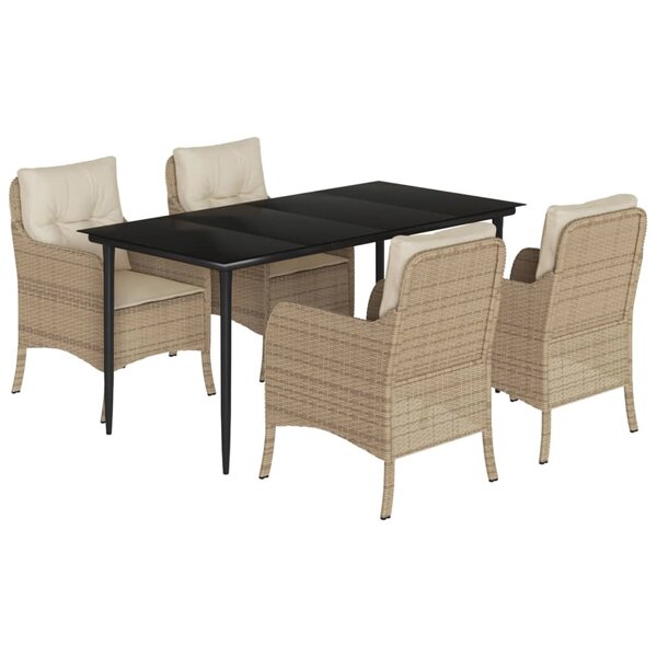 vidaXL Ensemble à manger de jardin avec coussins 5Pièces Beige poly rotin