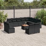 vidaXL Salon de jardin avec coussins 13 Pièces noir résine tressée