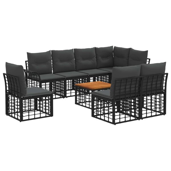 vidaXL Ensemble de canapés d'extérieur 9 Pièces Noir et Gris foncé