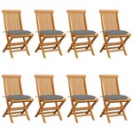 vidaXL Chaises de jardin et coussins gris lot de 8 Bois de teck massif