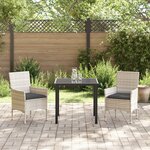 vidaXL Ensemble de Salle à Manger de Jardin 3 Pièces avec Coussins en Rattan Synthétique Gris Clair