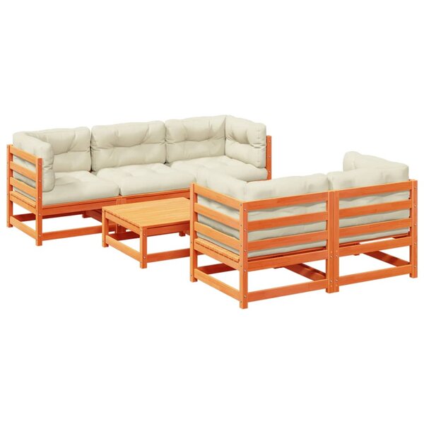 vidaXL Salon de jardin 6 Pièces avec coussins cire marron bois pin massif