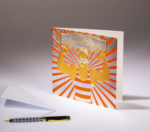 Carte double sparkle - joyeux anniversaire - papier paillette orange  dorures or et argent