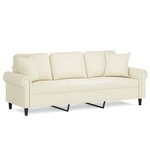 vidaXL Canapé 3 places avec oreillers décoratifs crème 180 cm velours