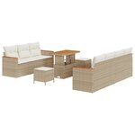 Ensemble de 10 Pièces de Canapés de Jardin avec Coussins Beige Rattan Poly Acacia