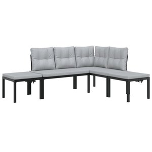 vidaXL Salon de jardin avec coussins 4 Pièces noir acier enduit de poudre