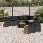 vidaXL Salon de jardin 9 Pièces avec coussins noir résine tressée