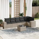 vidaXL Salon de jardin avec coussins 7 Pièces gris clair résine tressée