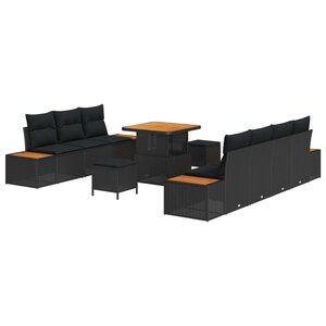 vidaXL Ensemble de canapé de jardin avec coussin 10 Pièces Noir