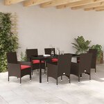 vidaXL Ensemble table et chaises avec coussin 7 Pièces Marron Rotin PE