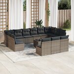 vidaXL Salon de jardin avec coussins 14 Pièces gris résine tressée