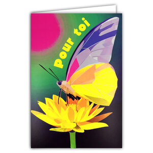 Carte FLUO Pour toi Papillon Fleur Pensée Affectueuse - Avec Enveloppe 12x17,5cm