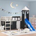 vidaXL Lit mezzanine enfants et tour blanc/noir 90x200 cm pin massif