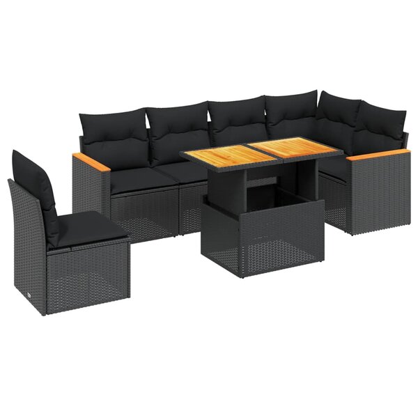 vidaXL Salon de jardin 7 Pièces avec coussins noir résine tressée