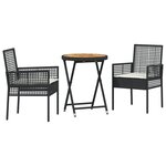 Ensemble Bistro de Jardin 3 pièces avec Coussins en Poly Rattan Noir