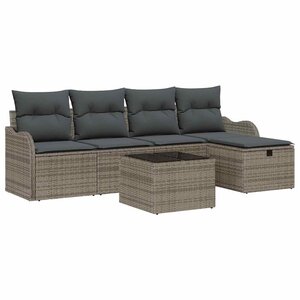 vidaXL Ensemble de canapé de jardin avec coussin 6 Pièces Gris polyrotin