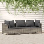 vidaXL Salon de jardin 3 Pièces avec coussins Gris Résine tressée