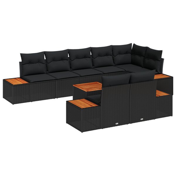 vidaXL Ensemble de canapé de jardin 9 pièces avec coussins  rotin synthétique noir  acacia