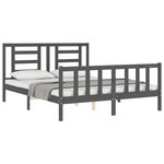 vidaXL Cadre de lit avec tête de lit gris King Size bois massif