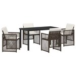 Ensemble de salle à manger de jardin 5 pièces avec coussins en osier poly marron