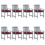 vidaXL Chaises de jardin et coussins lot de 8 Bois acacia solide Gris