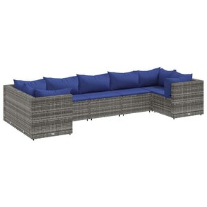 vidaXL Salon de jardin 7 Pièces avec coussins Gris Résine tressée