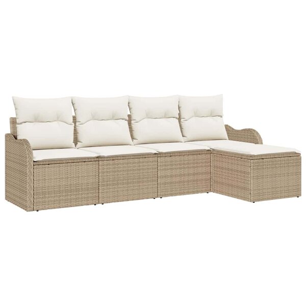 vidaXL Ensemble de canapé de jardin 5 Pièces Beige Poly rotin