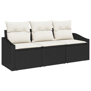 vidaXL Ensemble de salle à manger de jardin 3 pièces avec coussins en poly rattan noir