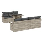 Ensemble de 8 pièces de sofa de jardin avec coussins gris clair en poly rotin