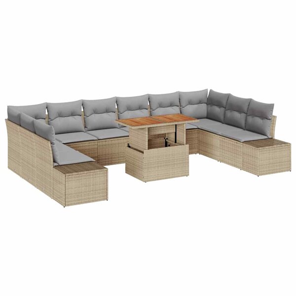 vidaXL Ensemble de canapé de jardin avec coussin 11 Pièces Beige  Gris