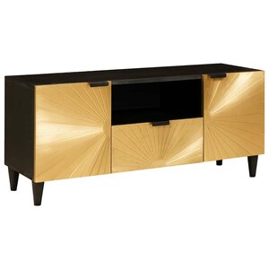 vidaXL Meuble TV Noir et or 105 x 33 x 46 cm bois de manguier massif
