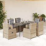 vidaXL Ensemble à manger de jardin et coussins 7 Pièces beige poly rotin