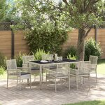 Ensemble de salle à manger de jardin 7 pièces avec coussins Gris clair en poly rotin